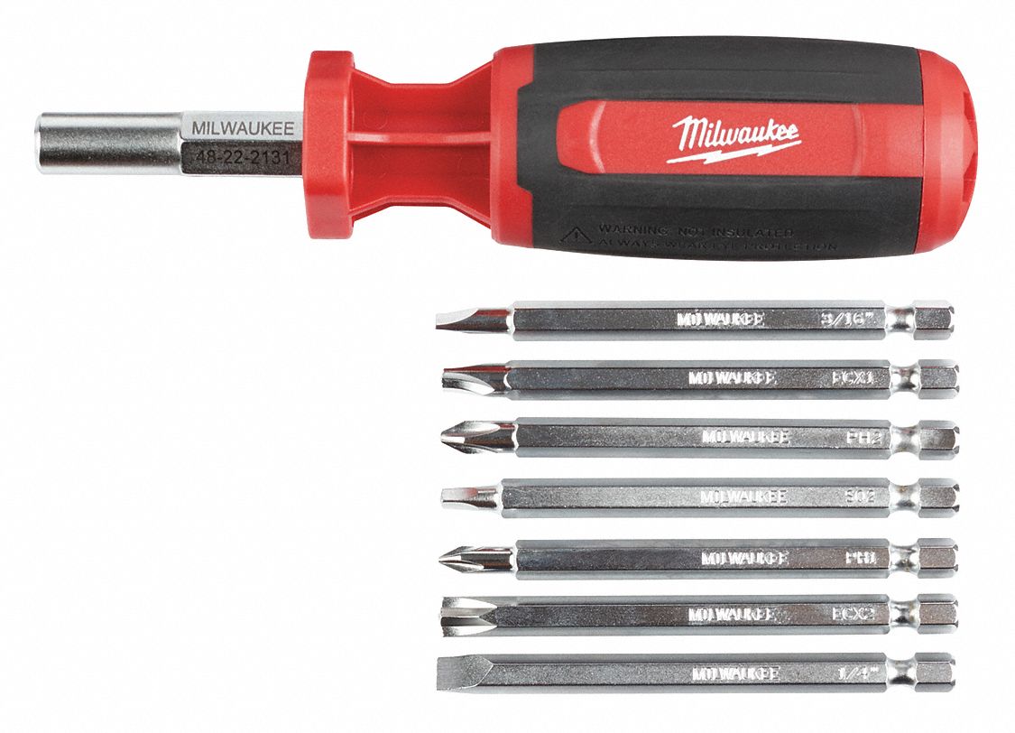 MILWAUKEE MultiBit Screwdriver, NumBits 9 494M7648222131 Grainger