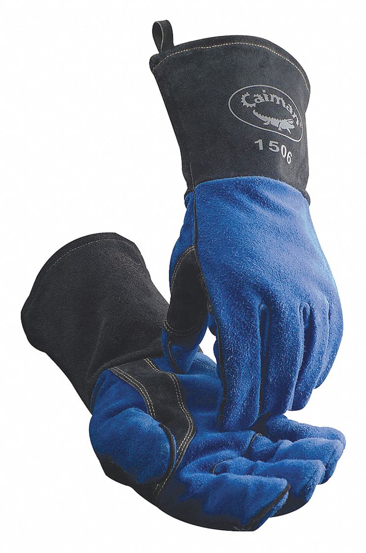 Welding Gloves: Straight Thumb, Gauntlet Cuff, Premium, White Cowhide, Caiman® 1506, 1 PR