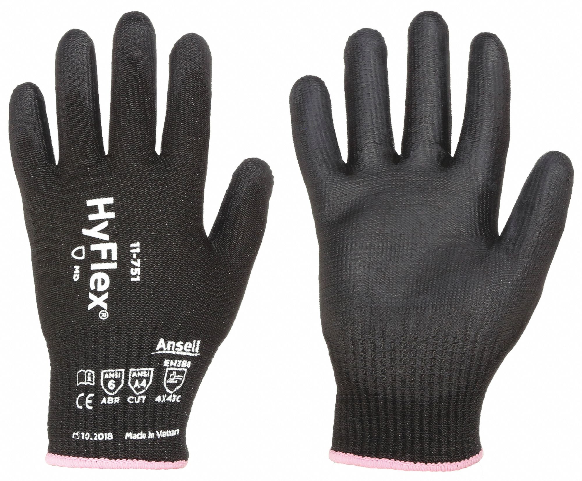 Coated Gloves: 2XS ( 5 ), ANSI Cut Level A4, Palm, Dipped, Polyurethane, Sandy, 1 PR