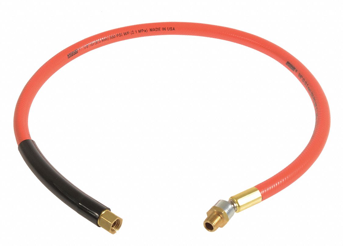 SNUBBER HOSE, ⅜ IN INSIDE DIAMETER, 36 IN HOSE LENGTH, ORANGE, BRASS X BRASS, 300 PSI