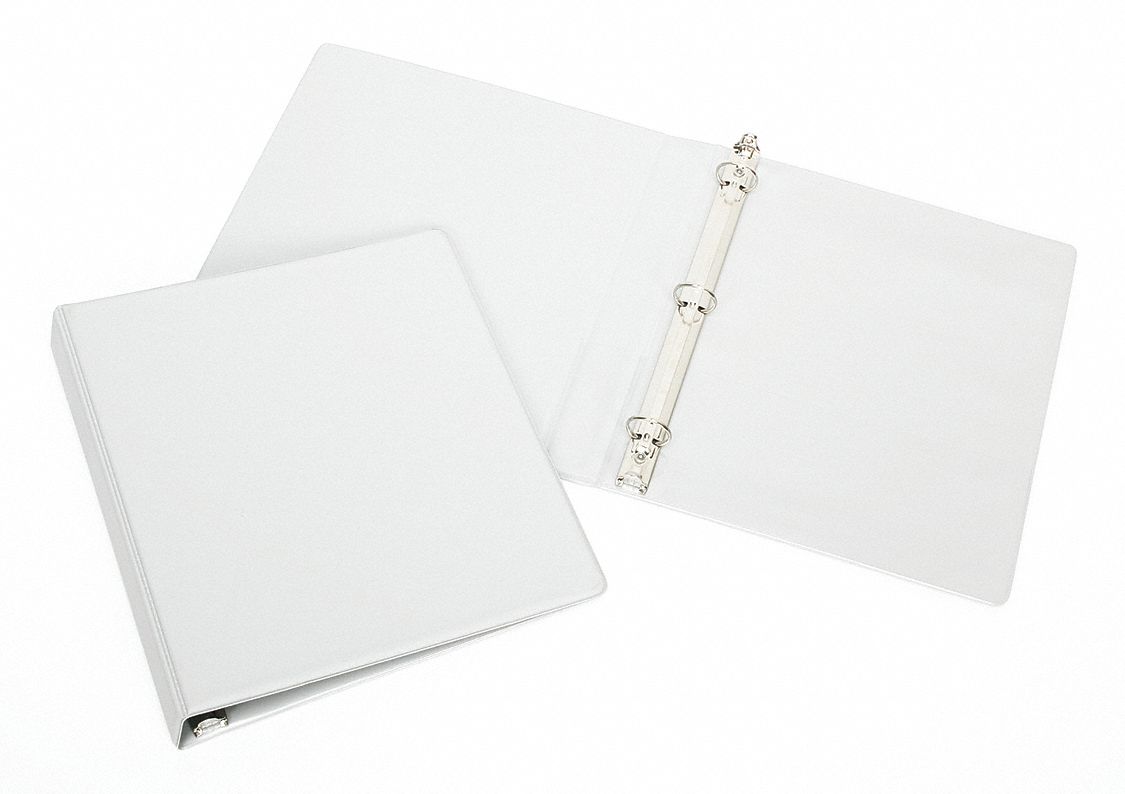 Ring Binder: 1/2 in Ring Size, Round, 100 Sheet Capacity, Clear Sleeve, Vinyl, White