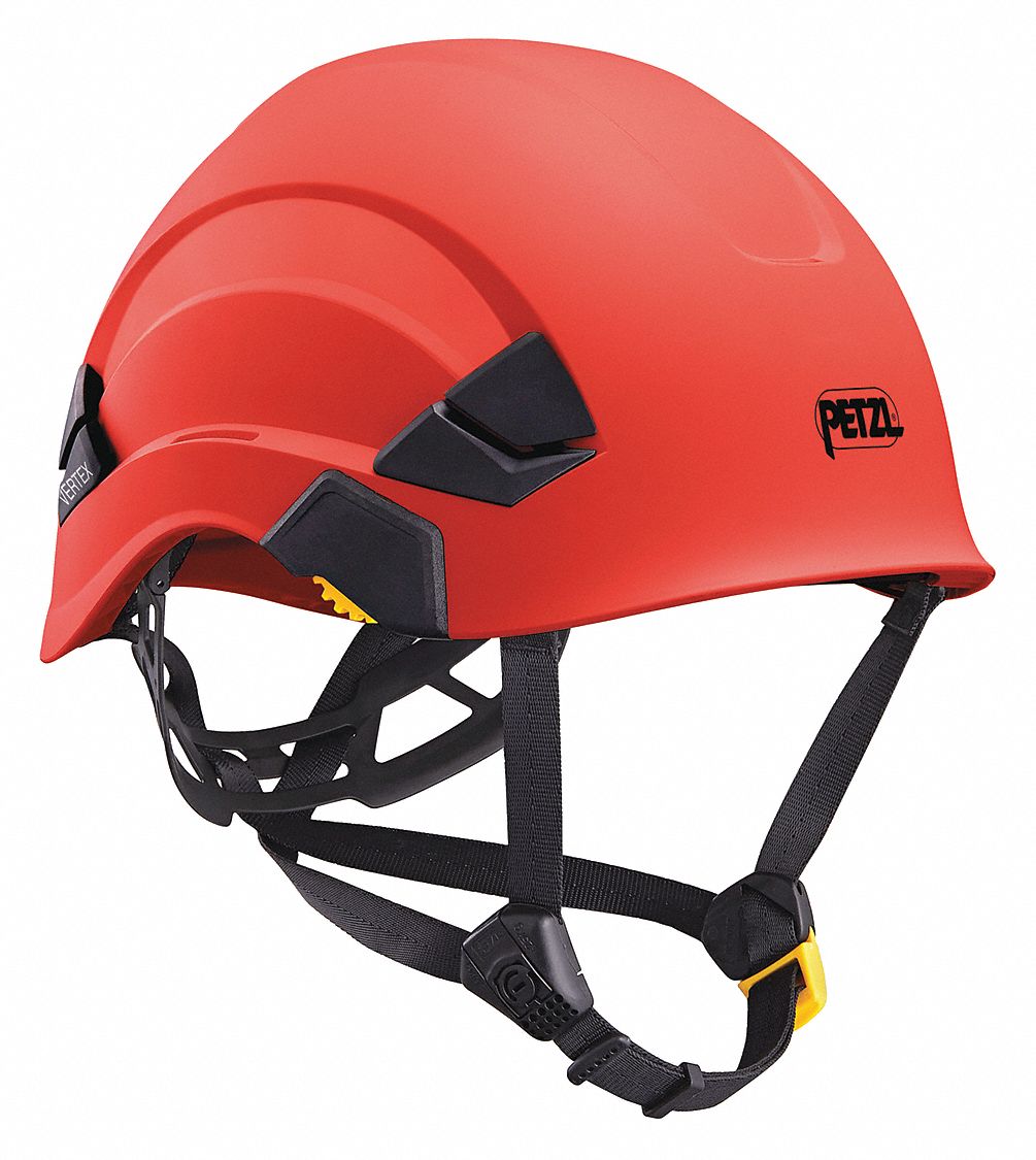 Hard Hat: Red, No Graphics, Ratchet (6-Point), Ratchet, ABS, Side-Slots, PETZL, Solid, Vertex