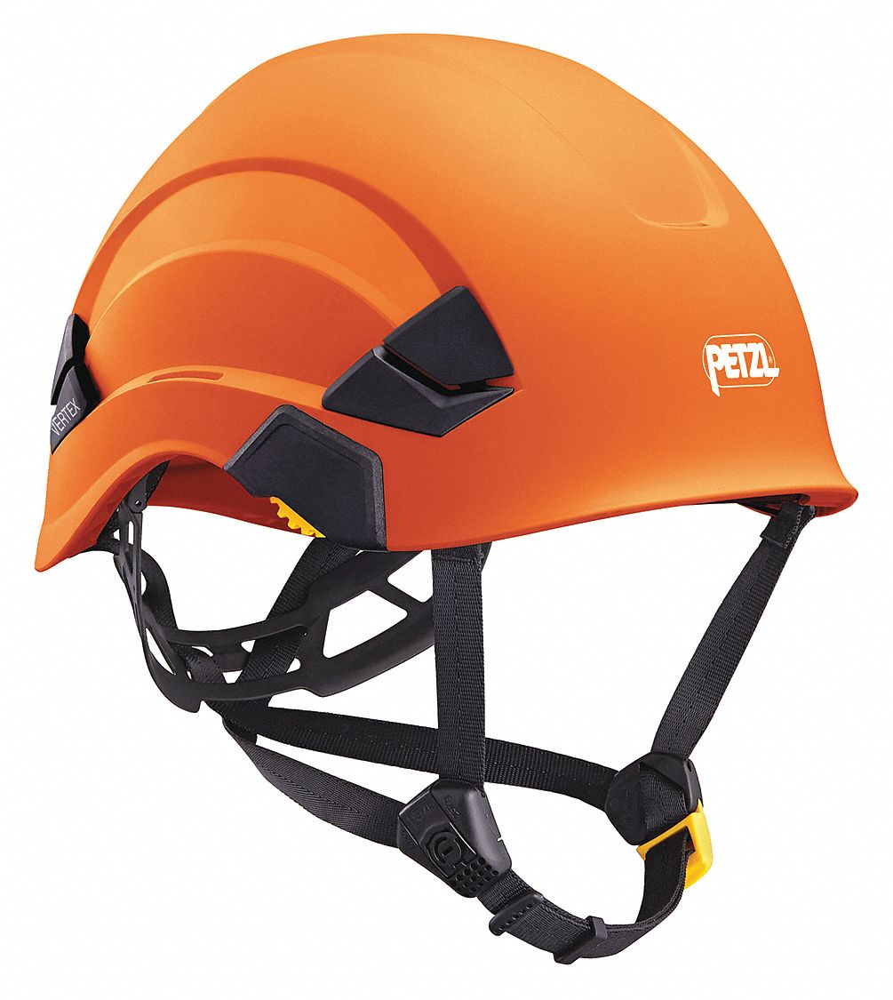 Hard Hat: Orange, No Graphics, Ratchet (6-Point), ABS, Side-Slots, PETZL,  Basic Colors, Vertex