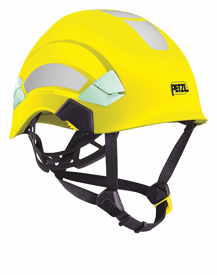 Hard Hat: Yellow, No Graphics, Ratchet (6-Point), Ratchet, ABS, Side-Slots, PETZL, Solid