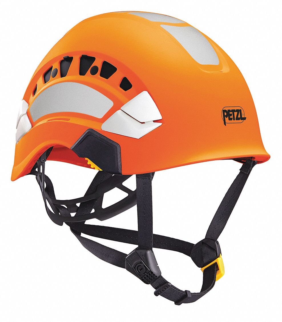 Hard Hat: Orange, No Graphics, Ratchet (6-Point), Ratchet, ABS, Side-Slots, PETZL, Solid