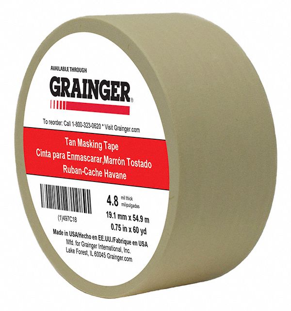 MASKING TAPE, ¾ IN X 60 YARD, 4.8 MIL THICK, INDOOR, RUBBER ADHESIVE, TAN