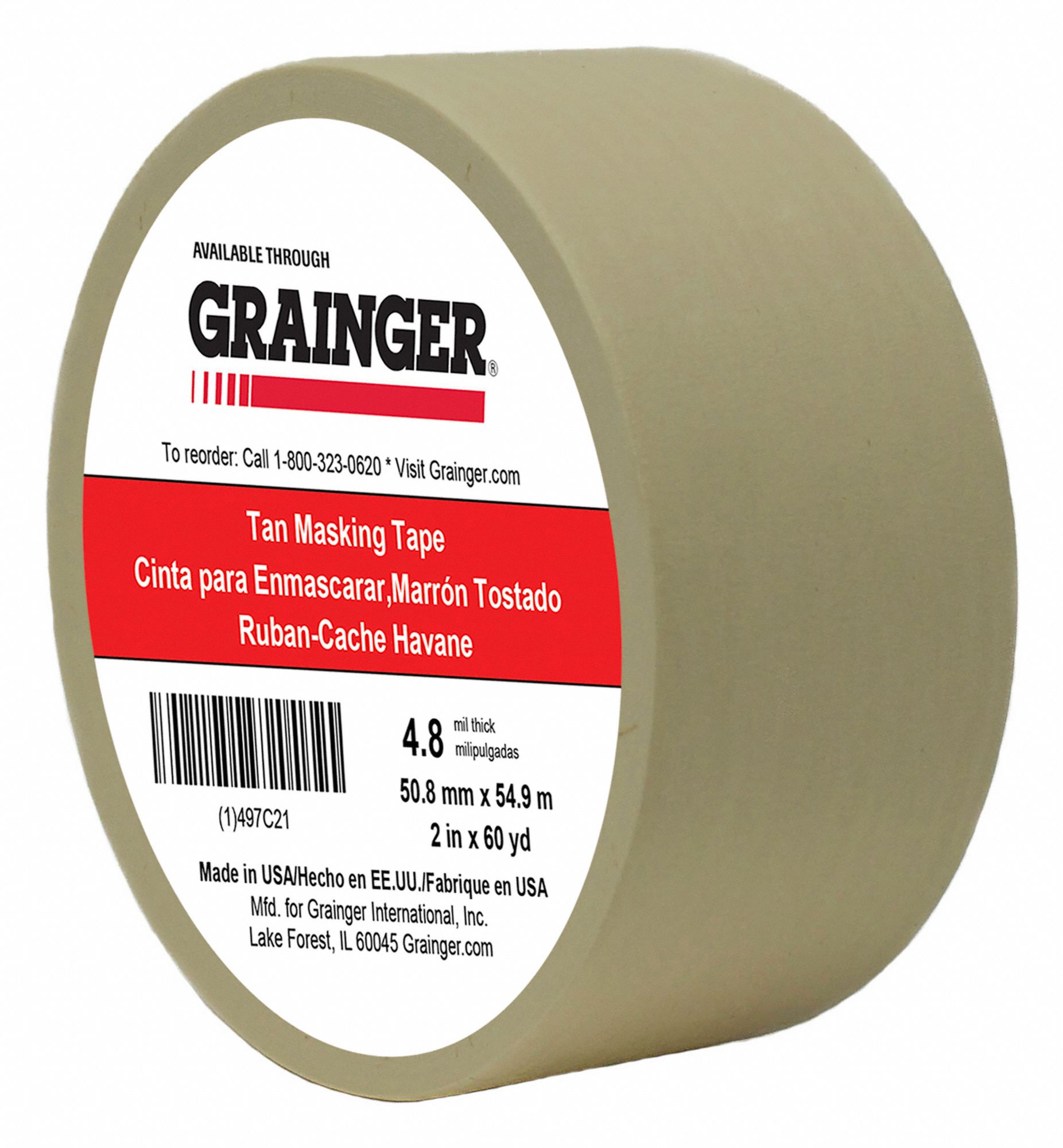 24 Rolls Intertape 513 Utility Grade Paper Masking Tape - 2 Inch X 60 Yards  - Natural Beige Color - 24 Rolls per case