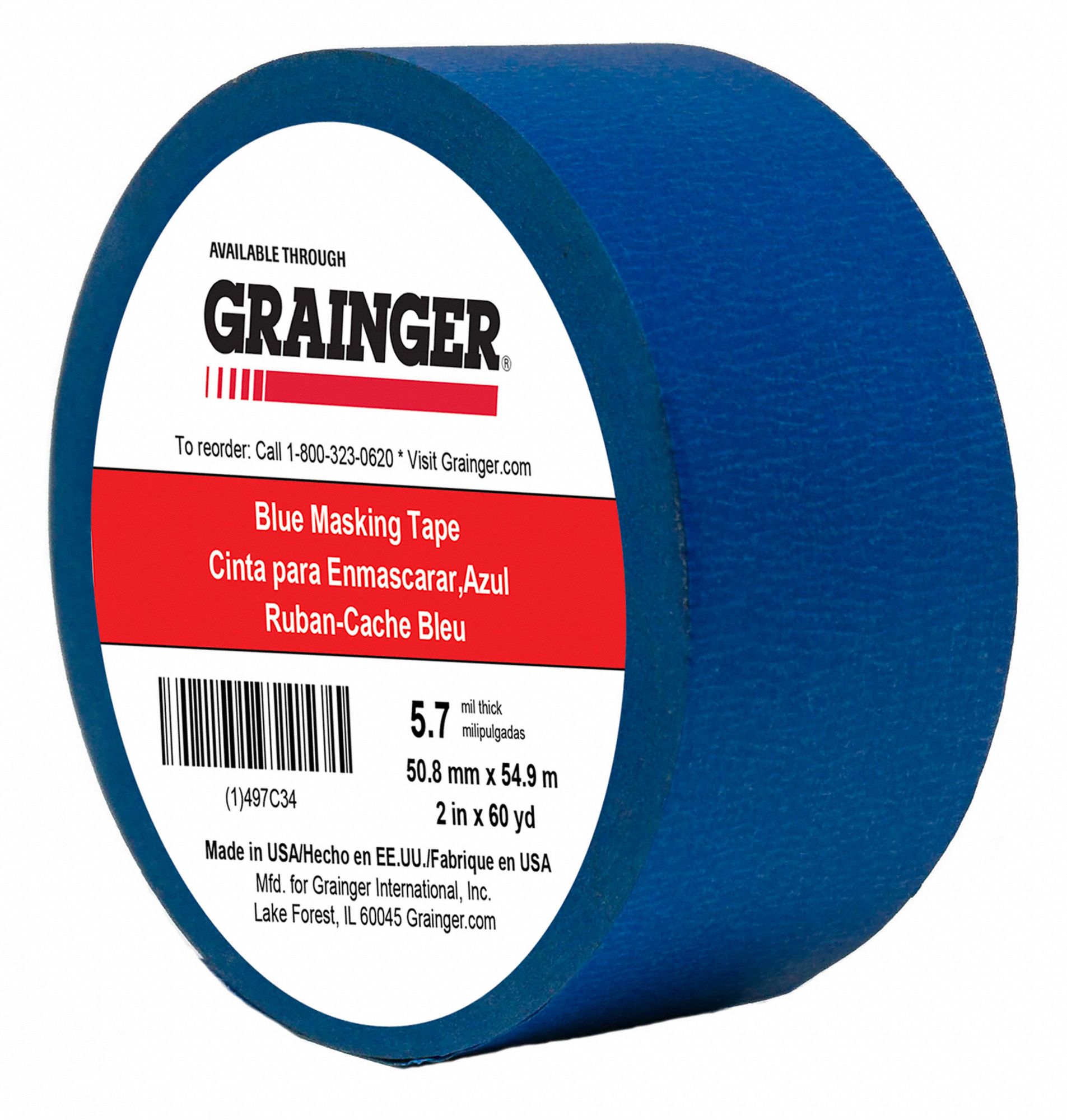 Masking Tape: 2 Wide, 60 yd Long, 5.7 mil Thick, Blue