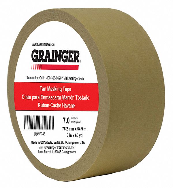 MASKING TAPE, 3 IN X 60 YARD, 7 MIL THICK, INDOOR, RUBBER ADHESIVE, TAN