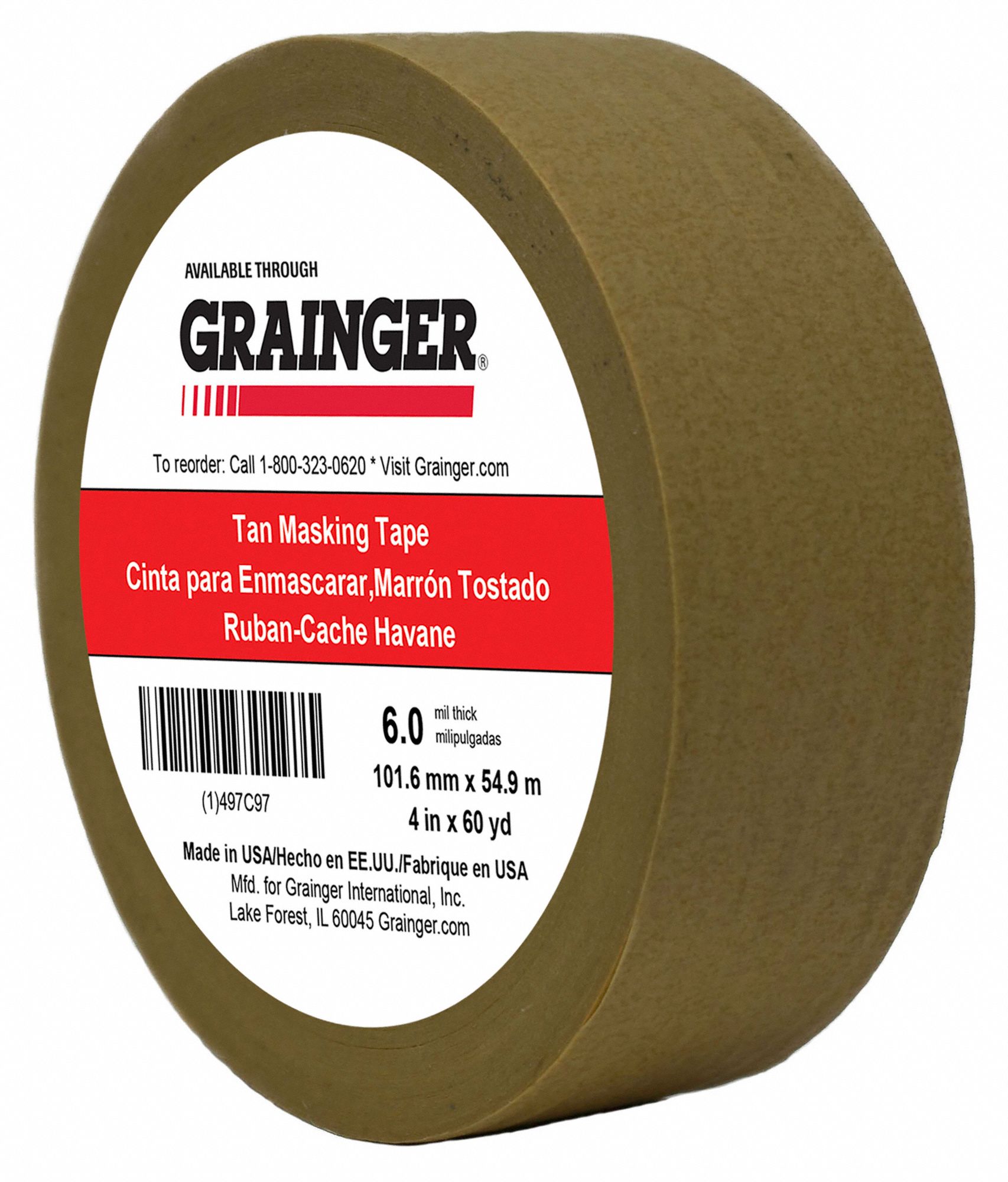 PRESSURE SENSITIVE PAPER TAPE, KRAFT PAPER, RUBBER, 5.7 MIL, 4 IN W, 180 FT L