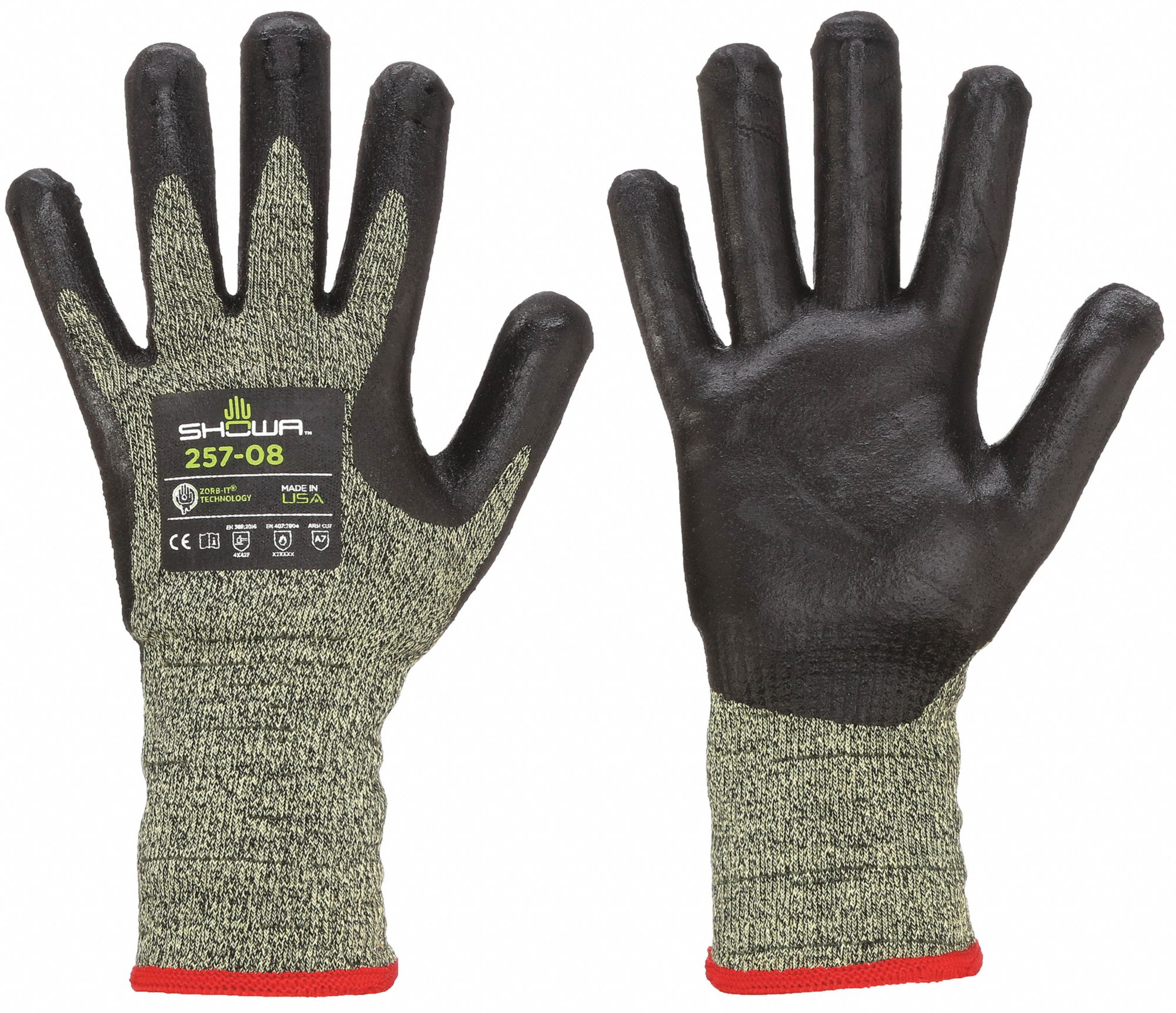 GANTS,ENDUIT PAUME/DOIGTS,ABS NIVEAU 4,FINITION MSE,S,NR/JNE,NITRILES