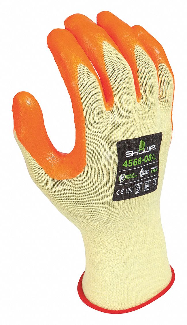 SHOWA Coated Gloves M ( 8 ), ANSI Cut Level A4, Palm, Dipped, Nitrile