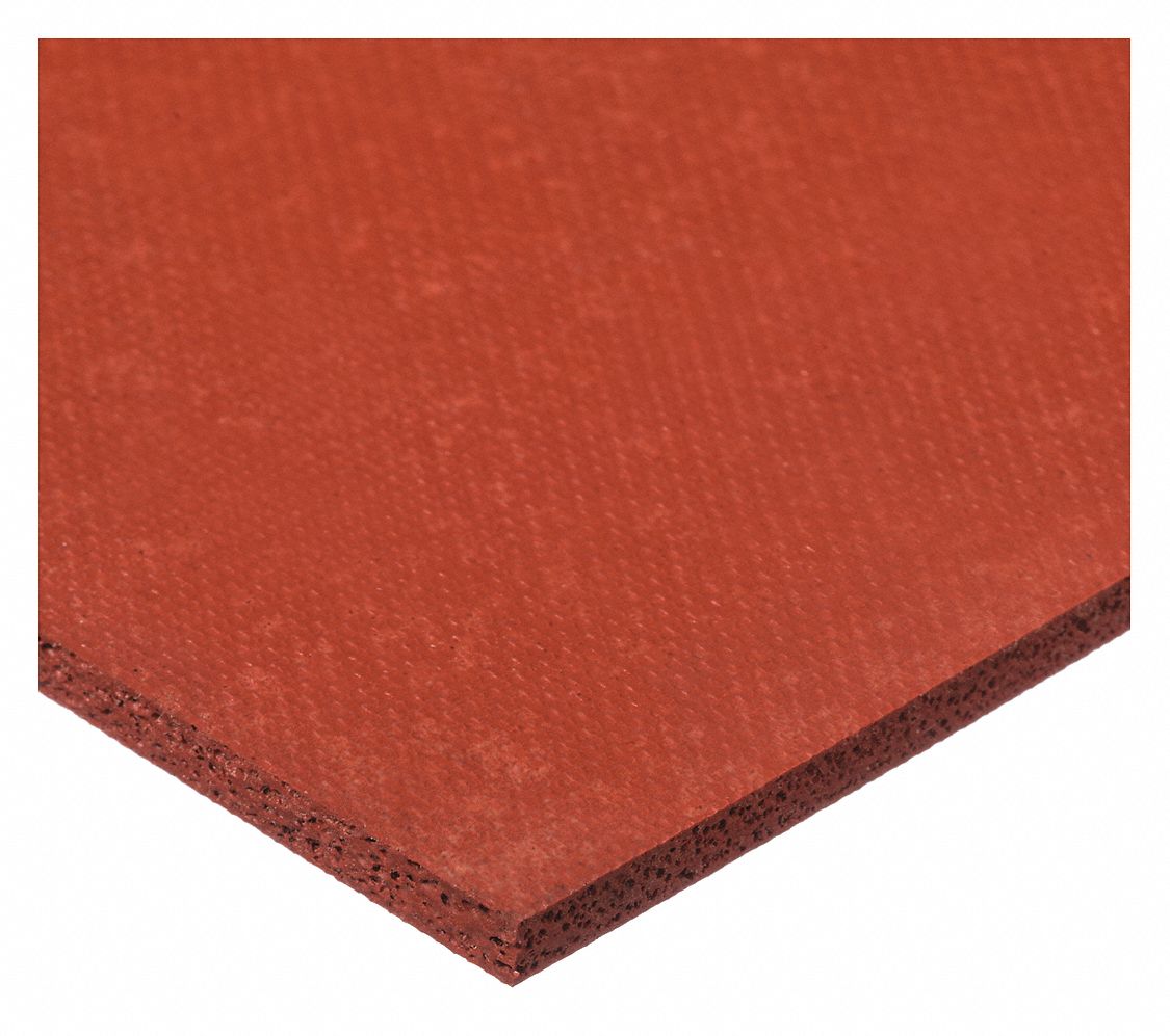 Silicone Strip: Std, 1/8 in Thick, 3/16 in x 120 in, Red, Closed Cell, 1-Sided Adhesive, Textured