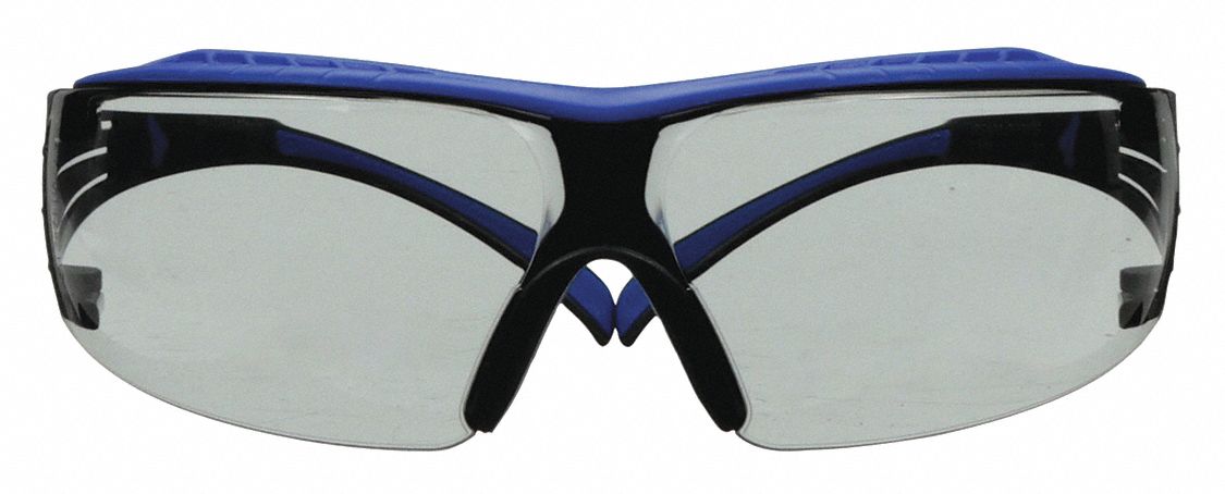 Safety Glasses: Light Gray Lens, Frameless, Scotchgard™ Anti-Fog, Blue/Gray Frame