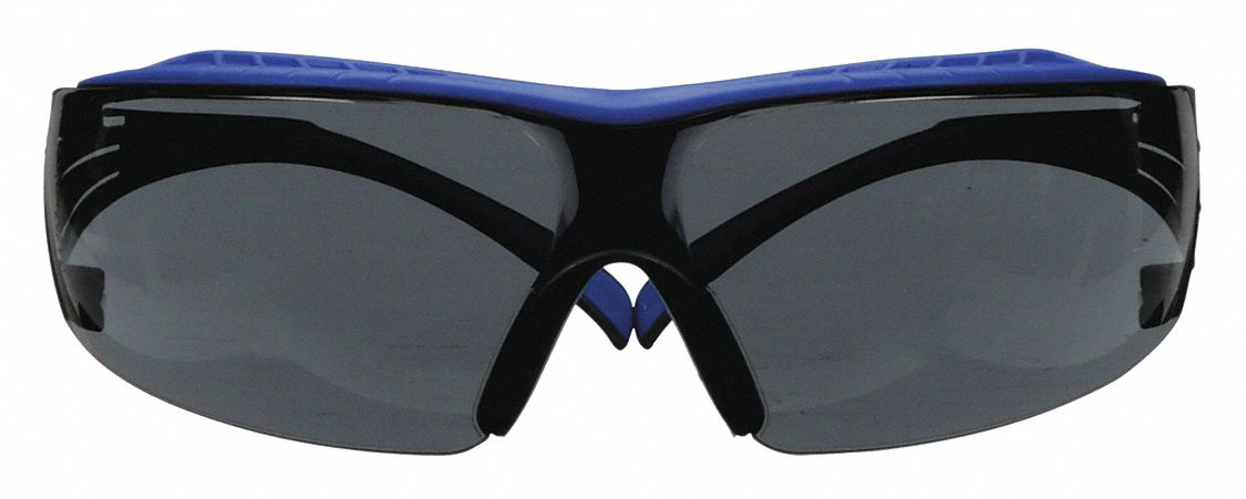 Safety Glasses: Gray Lens, Frameless, Scotchgard™ Anti-Fog, Blue/Gray Frame