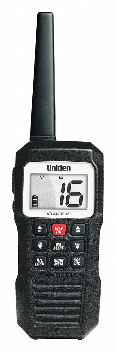 Handheld Two Way Radios: VHF, Analog, 5 W, 102 Channels, Alphanumeric, IPX8, Black, 10 hr