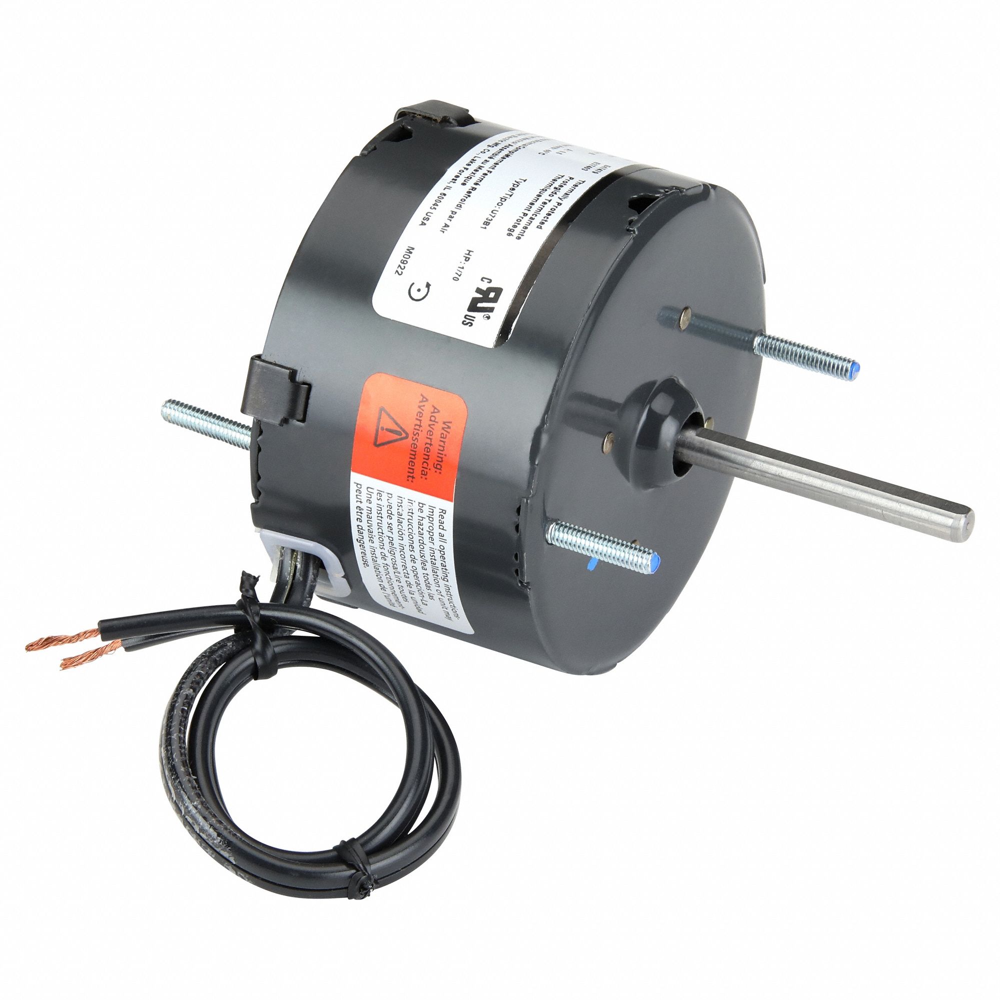 HVAC Motor: Stud, Shaded Pole, Single Phase, 1/70 hp, 1, 550 RPM, 3.3 Frame Size, 115V AC, B