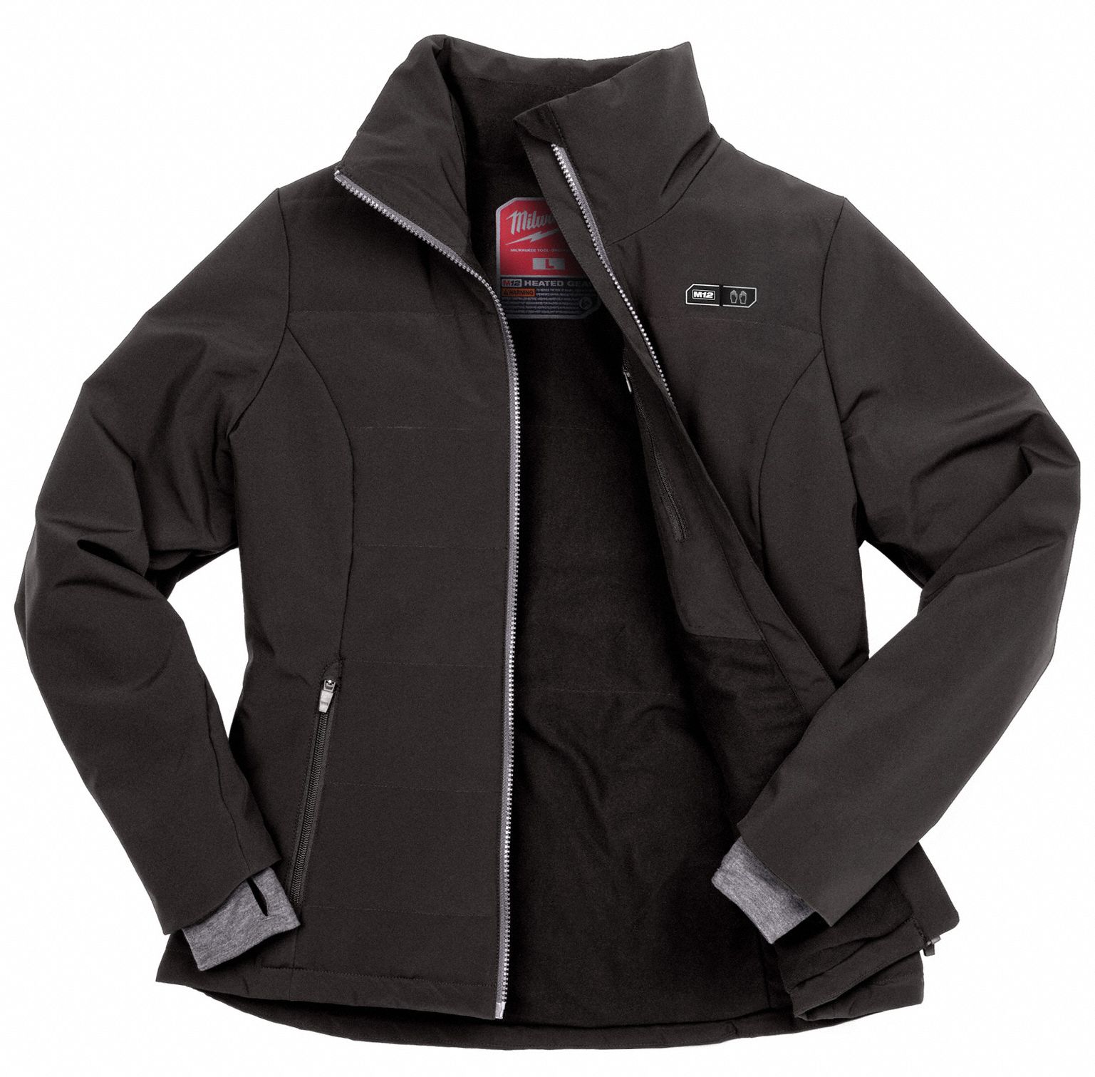 MILWAUKEE Women's Black Heated Jacket, Size L, Battery Included Yes 498X68232B21L Grainger