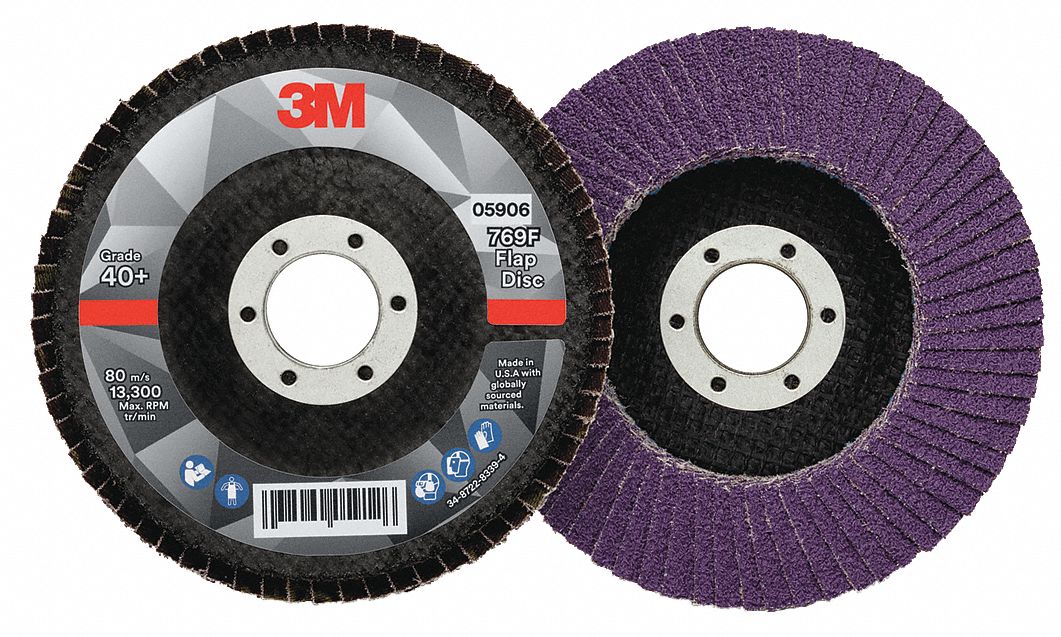 Flap Disc: Type 29, 4-1/2" x 7/8", Ceramic, 40 Grit, Fiberglass Bk, Std Density, 769F