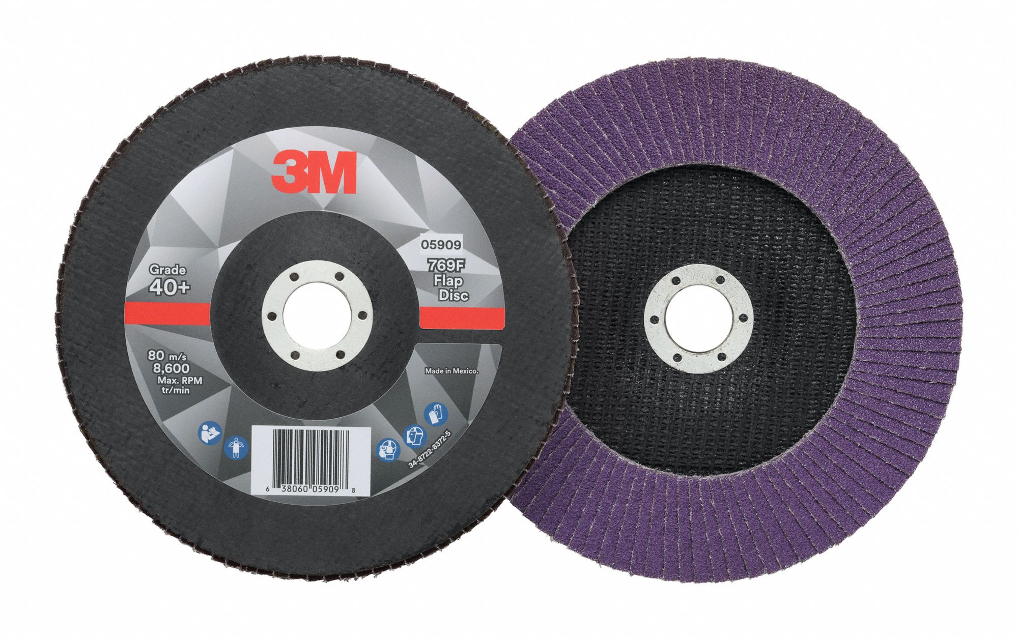 Flap Disc: Type 27, 7" x 7/8", Ceramic, 40 Grit, Fiberglass Bk, Std Density, 769F