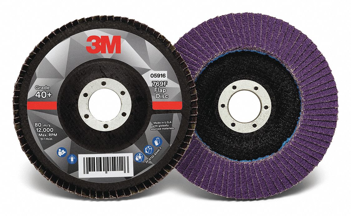 Flap Disc: Type 29, 5" x 7/8", Ceramic, 40 Grit, Fiberglass Bk, Std Density, 769F