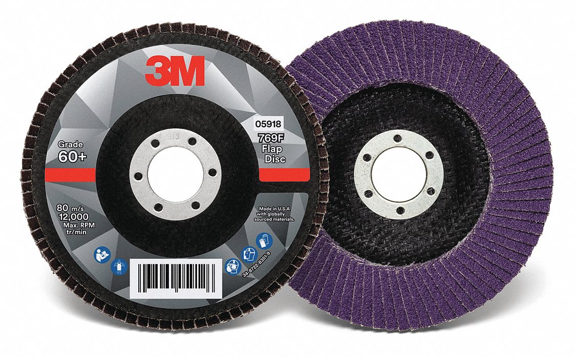 Flap Disc: Type 27, 5" x 7/8", Ceramic, 60 Grit, Fiberglass Bk, Std Density, 769F