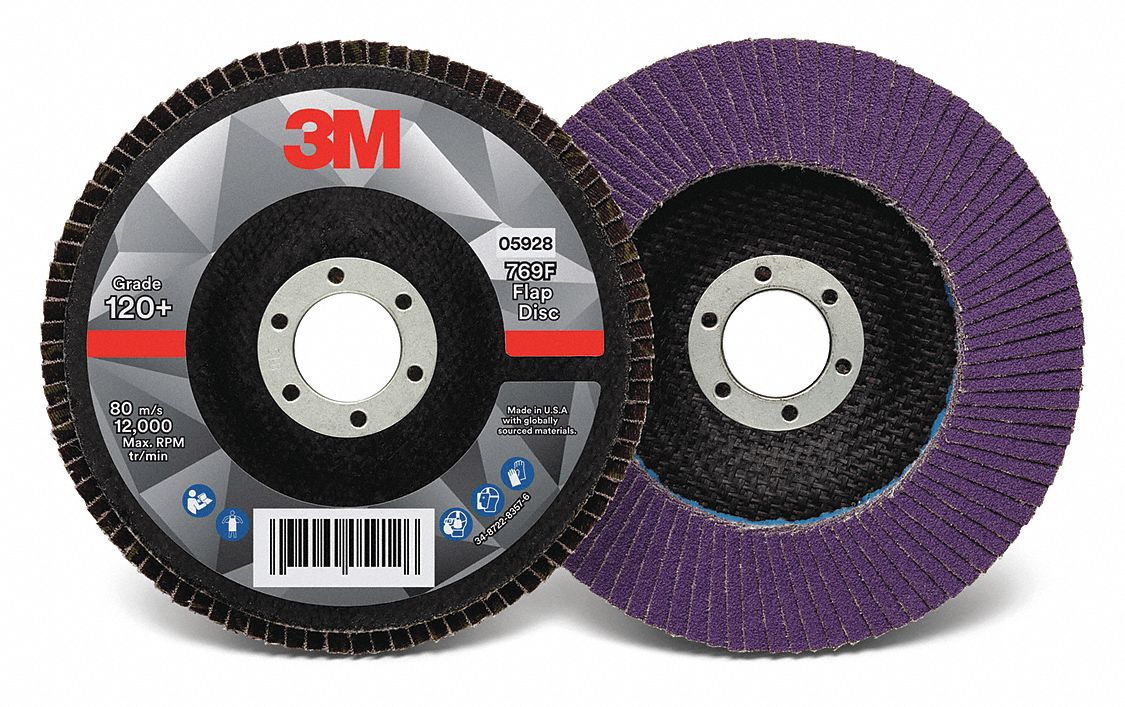 Flap Disc: Type 27, 5" x 7/8", Ceramic, 120 Grit, Fiberglass Bk, Std Density, 769F