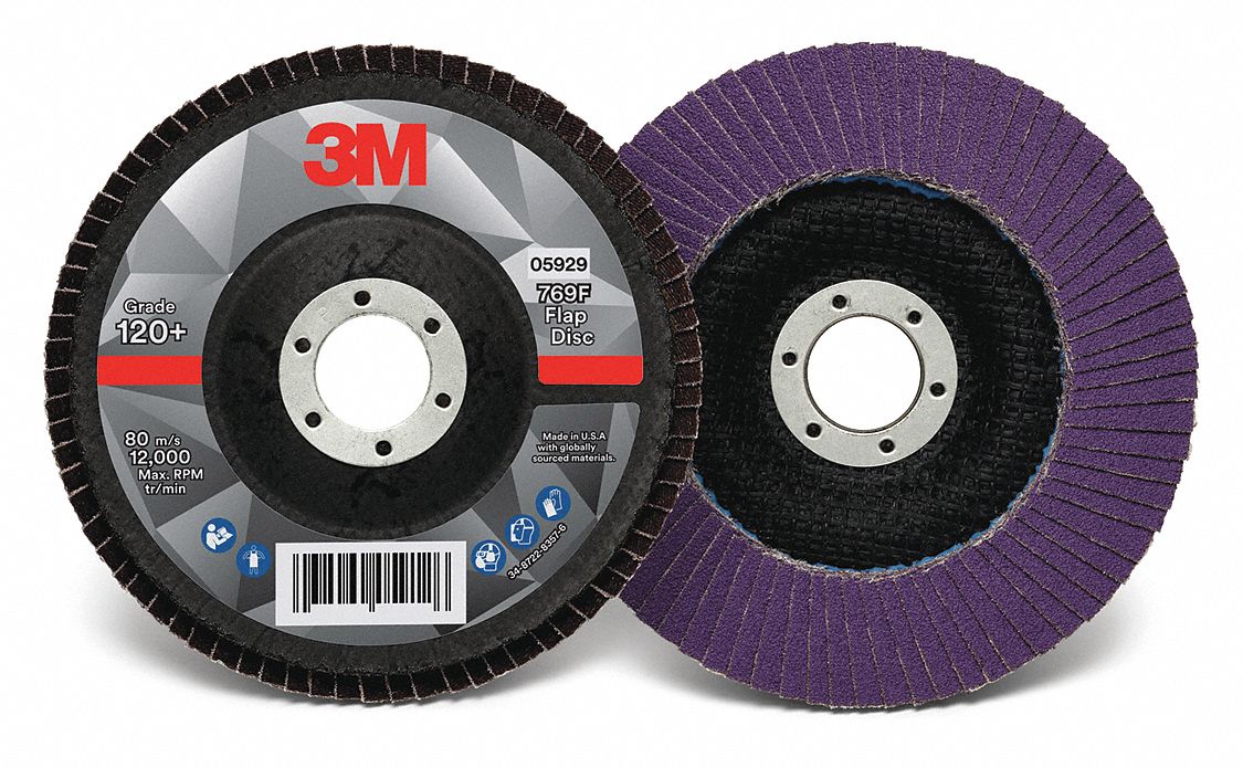 Flap Disc: Type 29, 5" x 7/8", Ceramic, 120 Grit, Fiberglass Bk, Std Density, 769F
