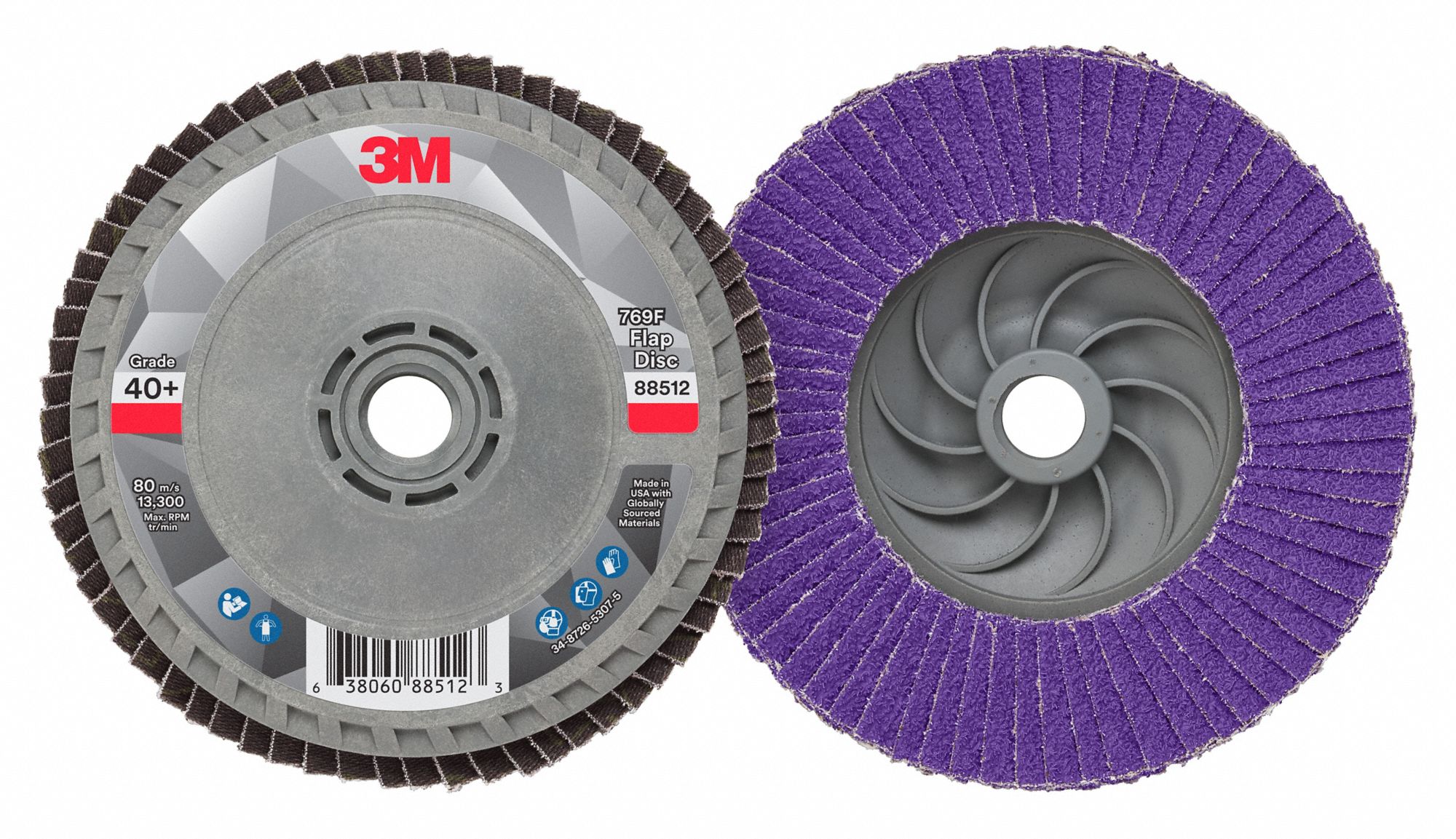 Flap Disc: Type 27, 4-1/2" x 5/8"-11, Ceramic, 40 Grit, Plastic Bk, Std Density, 769F