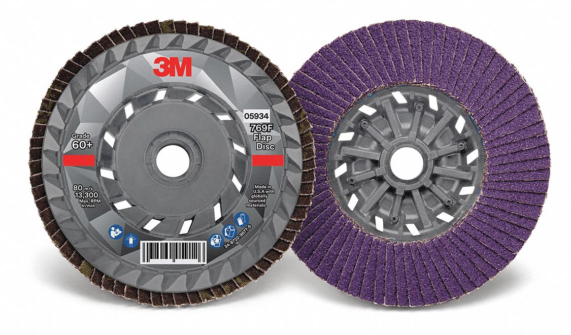 Flap Disc: Type 27, 4-1/2" x 5/8"-11, Ceramic, 60 Grit, Plastic Bk, Std Density, 769F