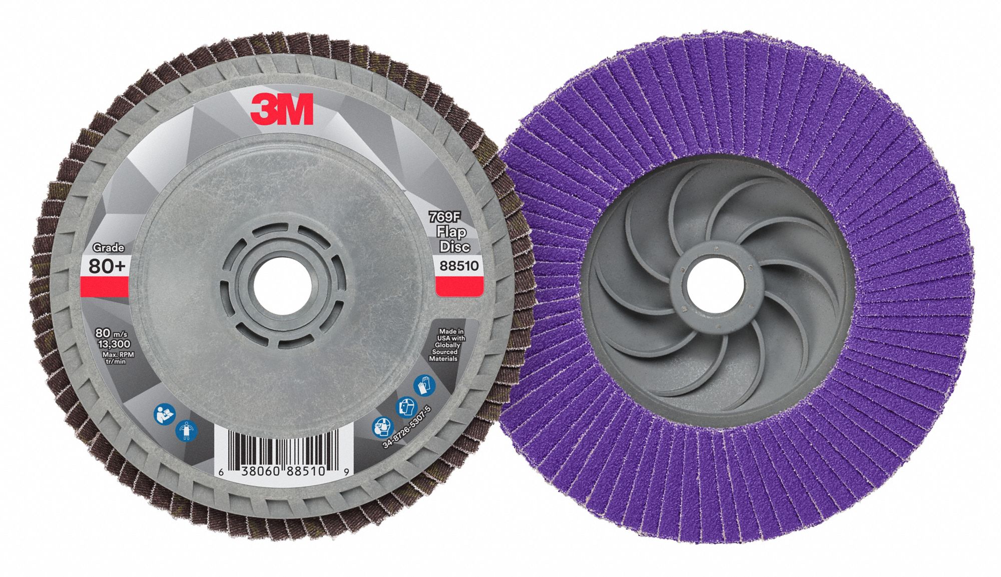 Flap Disc: Type 27, 4-1/2" x 5/8"-11, Ceramic, 80 Grit, Plastic Bk, Std Density, 769F