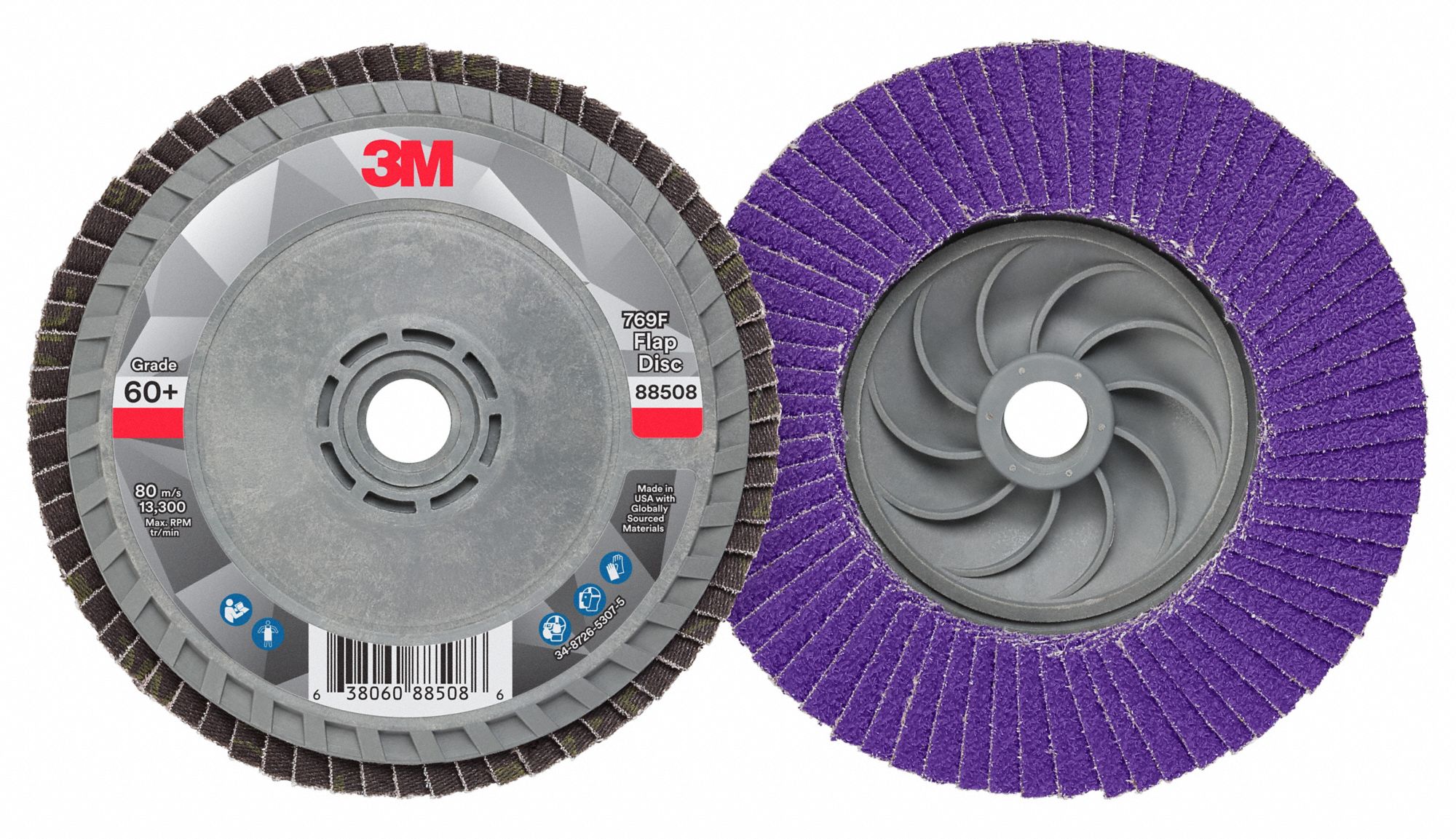 Flap Disc: Type 29, 4-1/2" x 5/8"-11, Ceramic, 60 Grit, Plastic Bk, Std Density, 769F