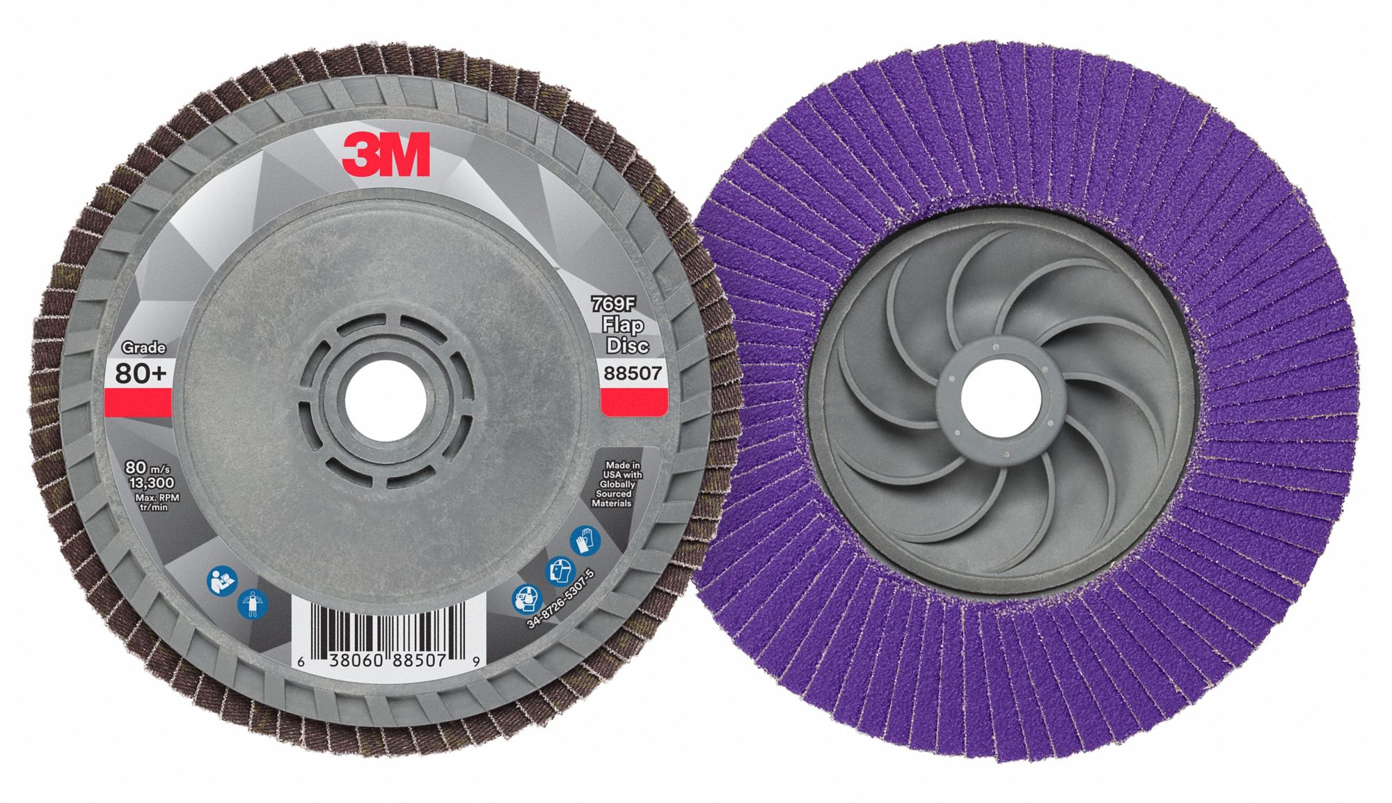 Flap Disc: Type 29, 4-1/2" x 5/8"-11, Ceramic, 80 Grit, Plastic Bk, Std Density, 769F