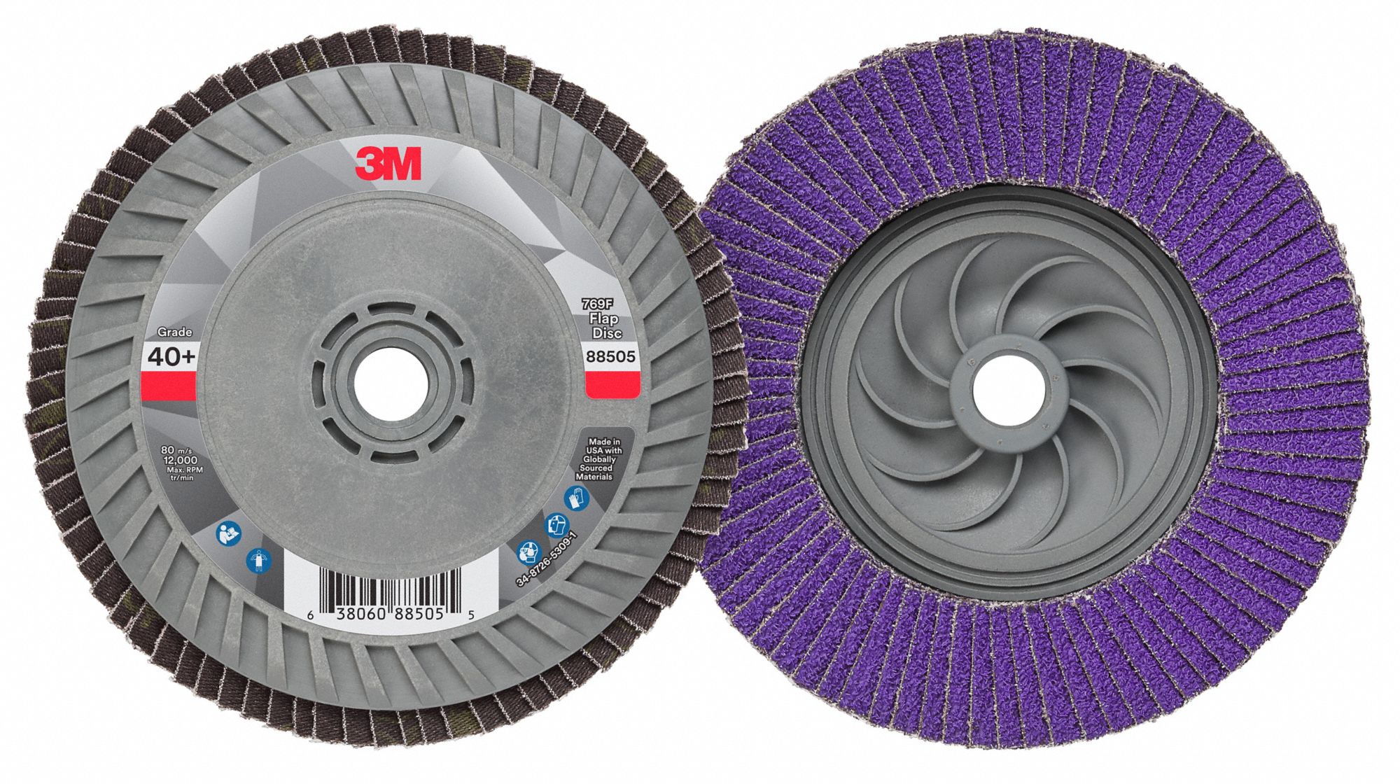 Flap Disc: Type 27, 5" x 5/8"-11, Ceramic, 40 Grit, Plastic Bk, Std Density, 769F