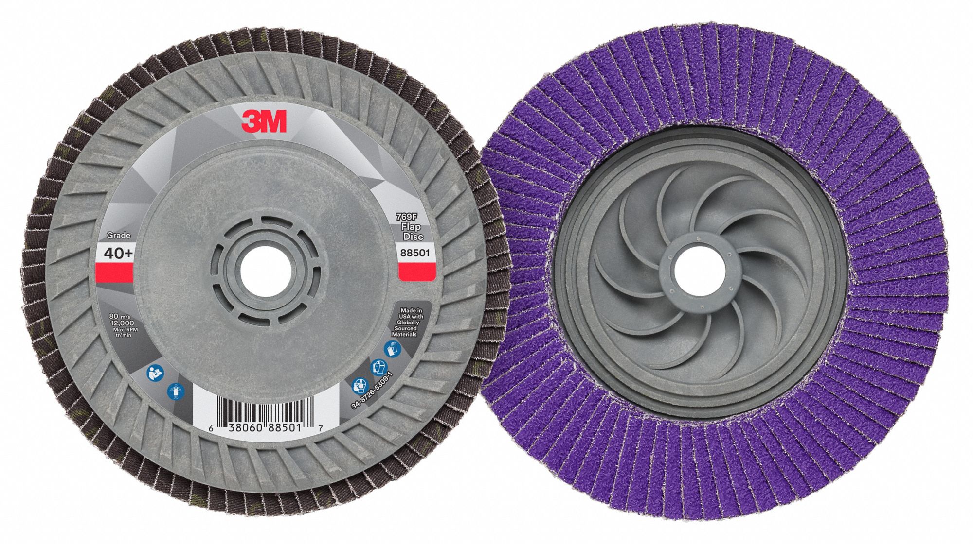 Flap Disc: Type 29, 5" x 5/8"-11, Ceramic, 40 Grit, Plastic Bk, Std Density, 769F
