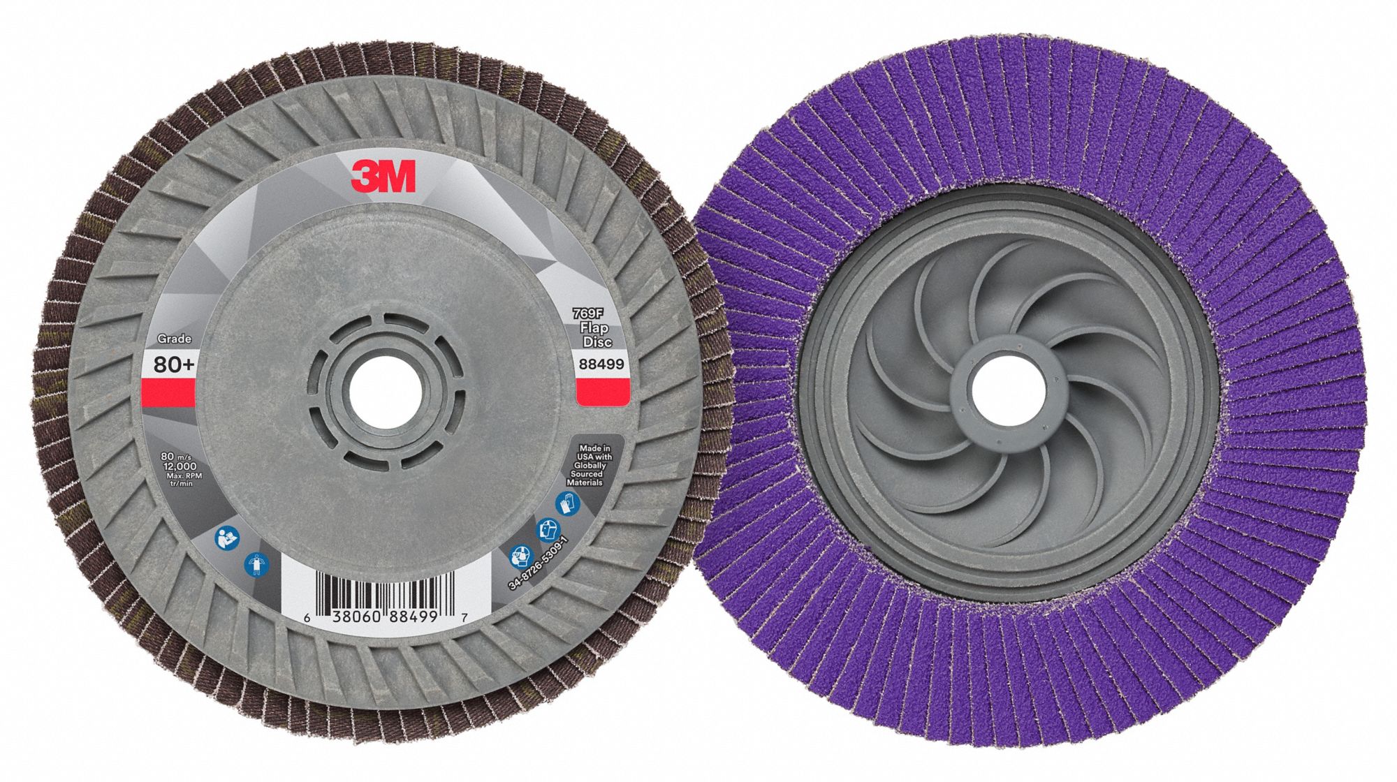 Flap Disc: Type 29, 5" x 5/8"-11, Ceramic, 80 Grit, Plastic Bk, Std Density, 769F