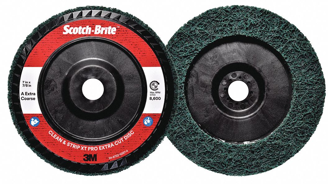 Non-Woven Depressed Center Disc: 7 in x 7/8 in, Aluminum Oxide, Extra Coarse, XC-DC