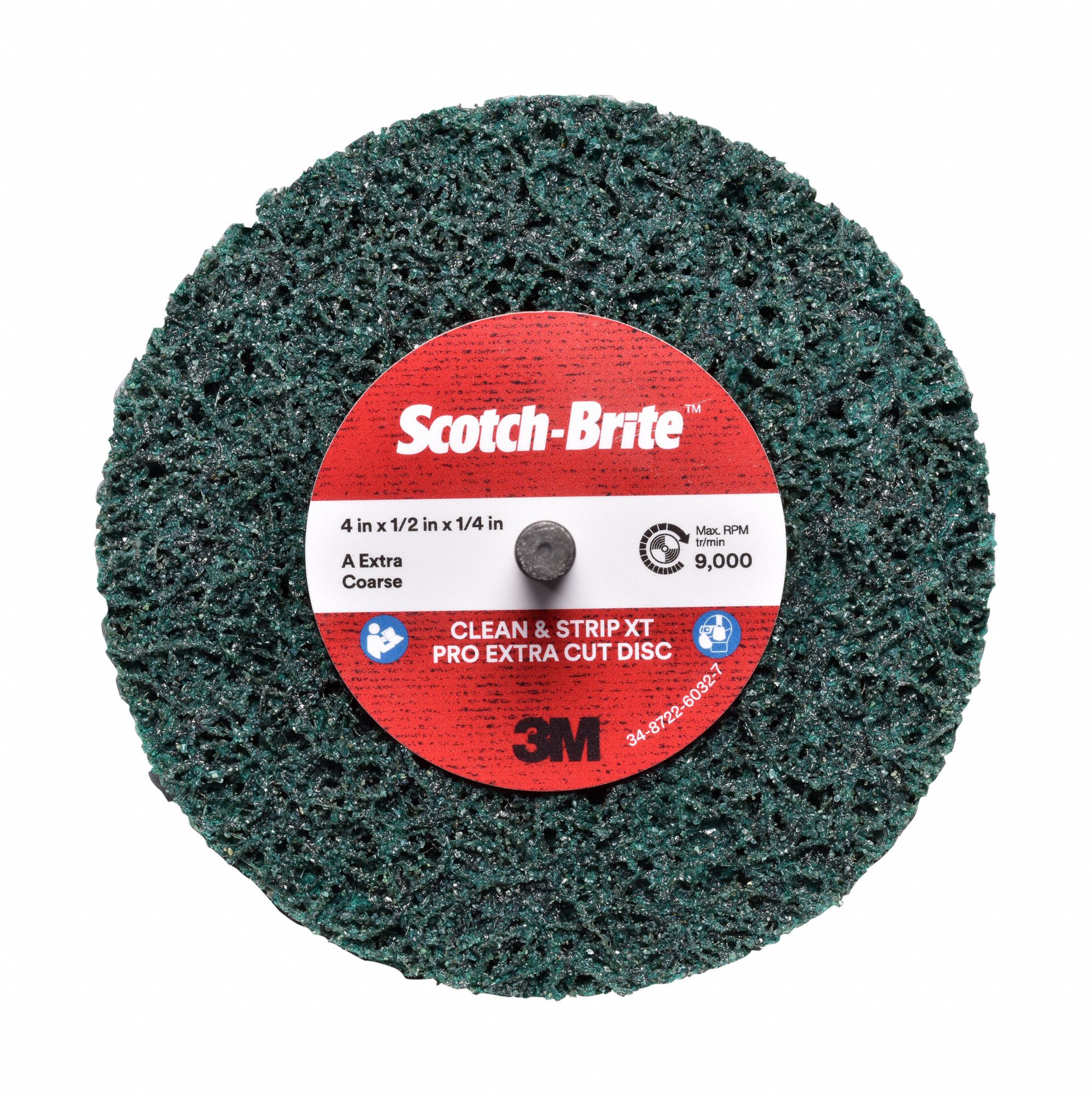 Clean and Strip Disc: 4 in Dia x 1/2 in W, 1/4 in Straight Shaft, Aluminum Oxide, XC-DC