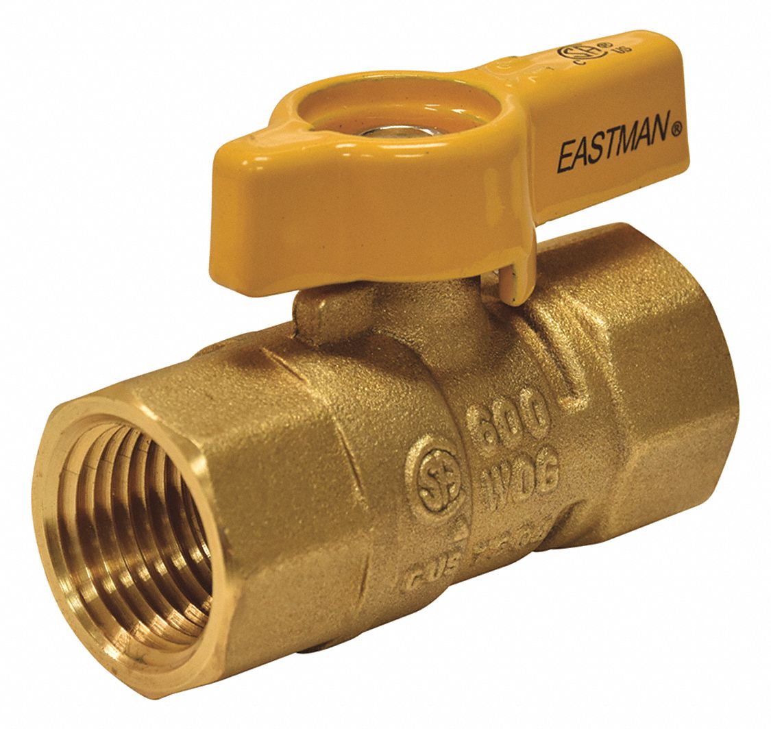 GRAINGER APPROVED Gas Ball Valve, Brass, Inline, 2Piece, Pipe Size 1/2