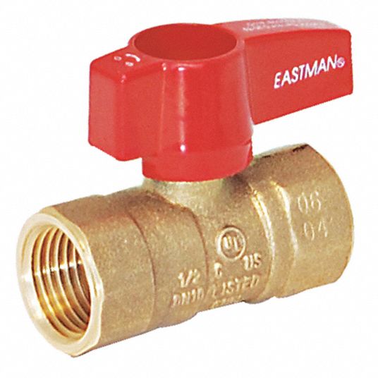 GRAINGER APPROVED Gas Ball Valve, Brass, Inline, 2Piece, Pipe Size 3/4