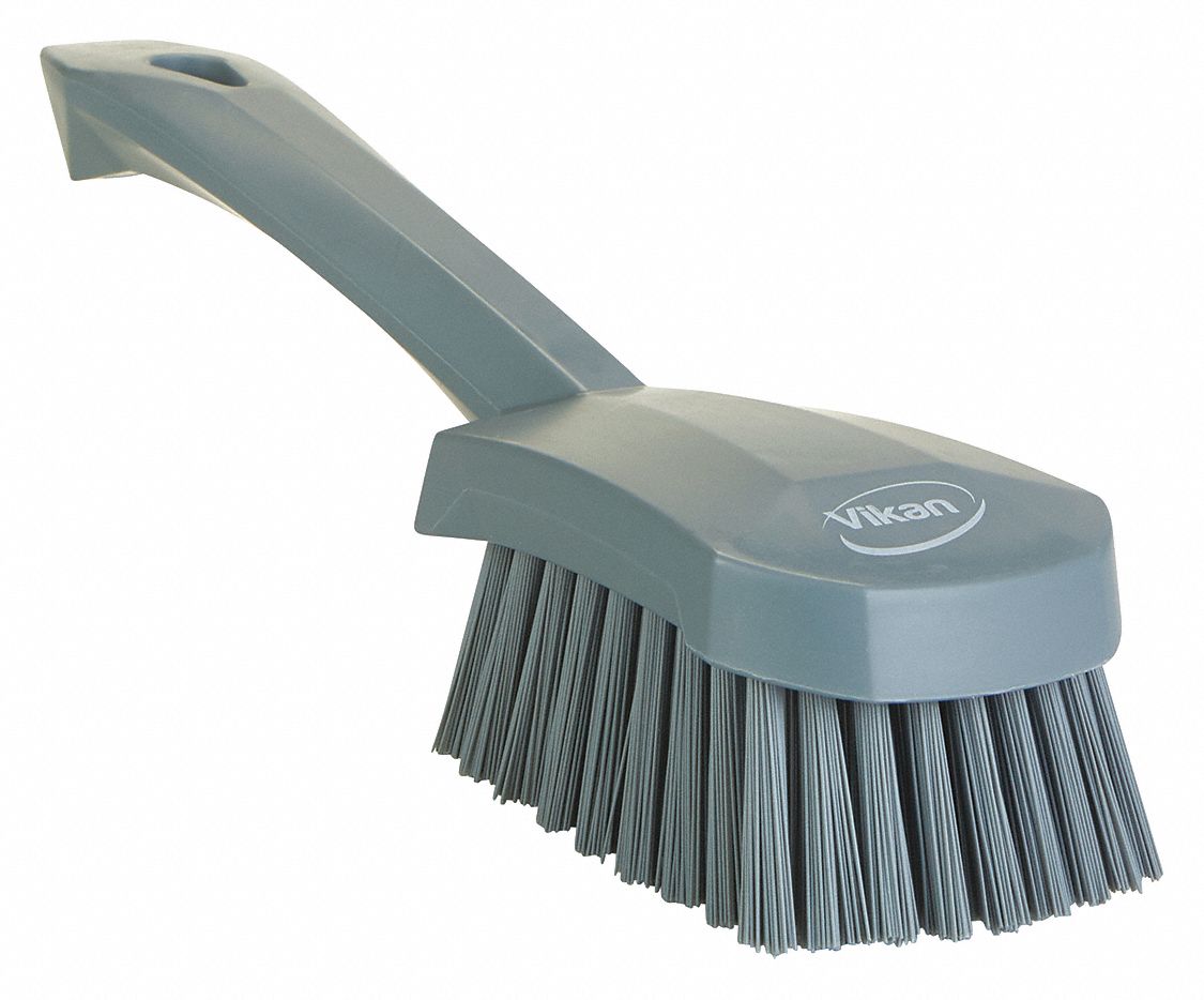 SCRUB BRUSH, SHORT HANDLE, ERGONOMIC DESIGN, HARD BRISTLES, GRAY, 270 X 70 MM, PP/POLYESTER
