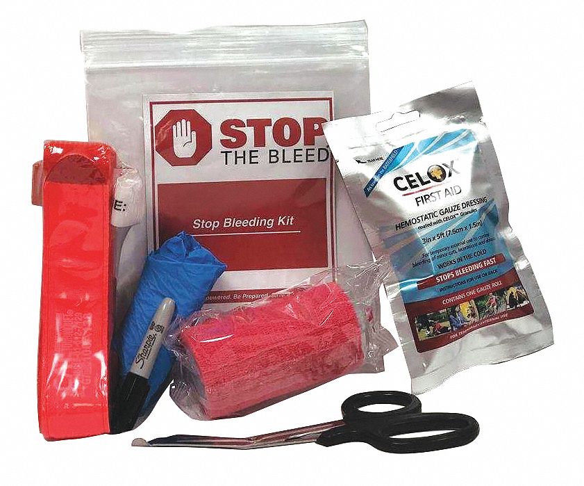 Stop Bleed Kit,  1 to 5 People Served,  Number of Components 9,  Number of Pockets 2