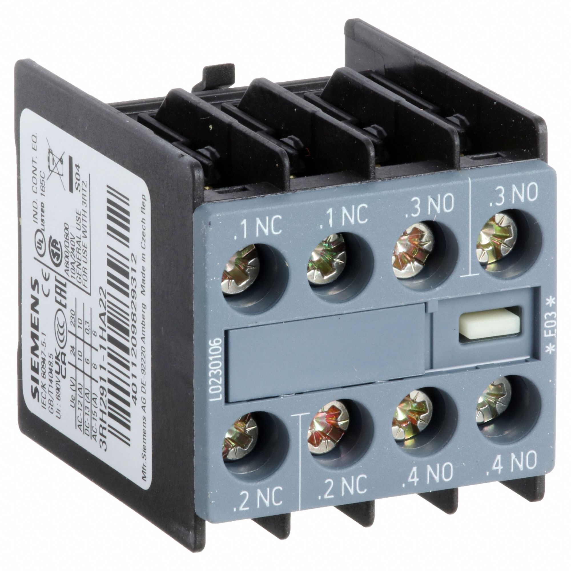 SIEMENS, 2NO/2NC, 10 A Max Current (AC), Auxiliary Contact - 499J72 ...