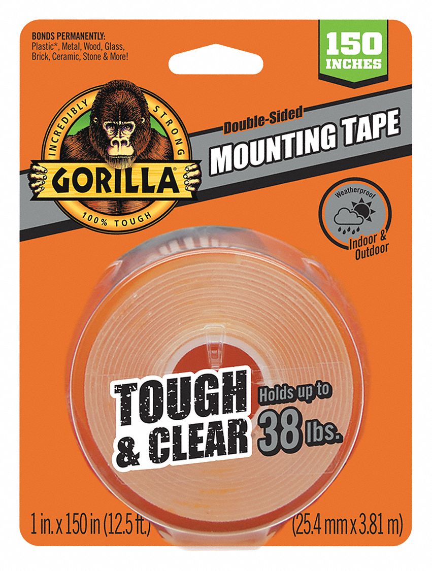 Gorilla Acrylic Double Sided Tape Rubber Adhesive 1 25 Mil Thick 1 In X 12 Ft Clear 499l92 Grainger