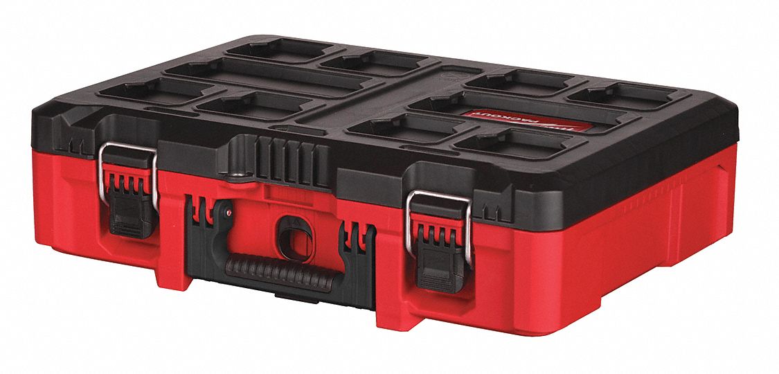 MILWAUKEE Tool Case, Red/Black Plastic, 5 59/64 in Height, 14 27/32 in Width, 20 19/32 in Depth