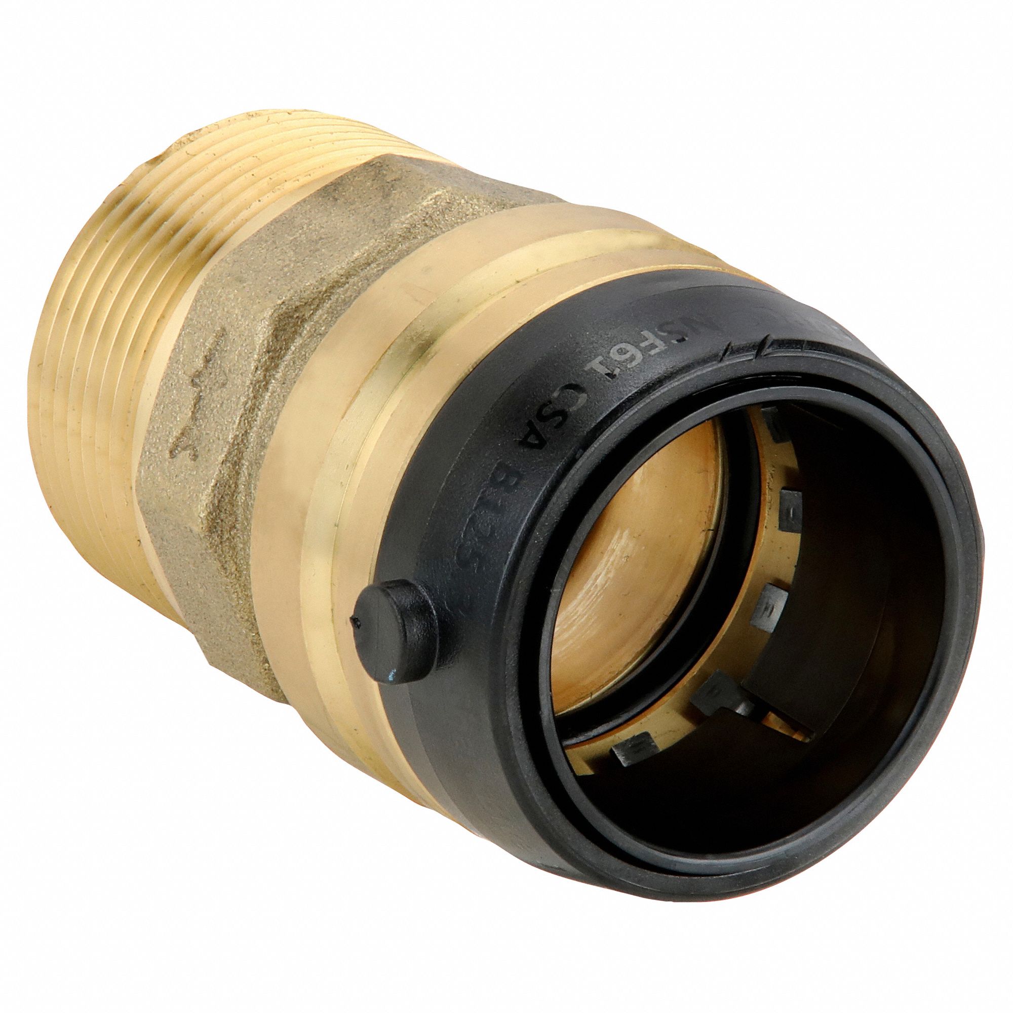 Push-Fit Adapter Fitting: 1 1/4 in OD x 1 1/4 in OD Size, Push-to-Connect x MNPT, Brass