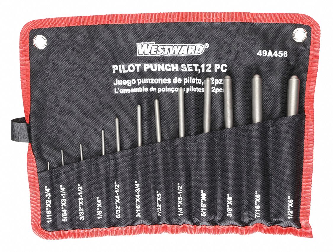 ROLL PIN PUNCH SET, 12 PIECES, STEEL, METRIC/SAE