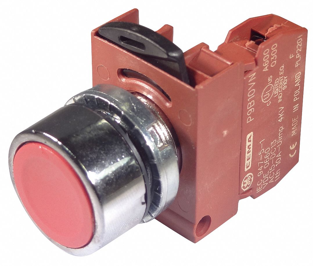 ABB NonIlluminated Push Button 22 mm Size, Momentary Push, Red, 1NO