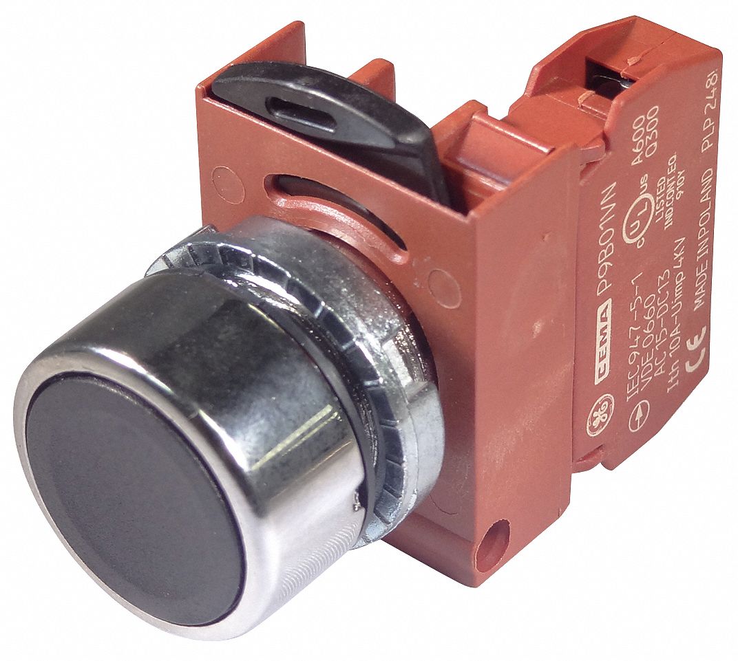 GE NonIlluminated Push Button, 22 mm, Momentary Push, Flush Button