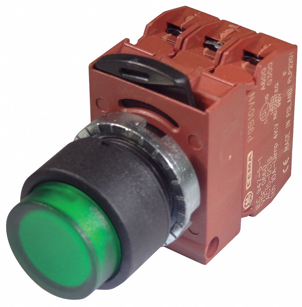 GE Illuminated Push Button, 22 mm, Momentary, No Guard, Plastic